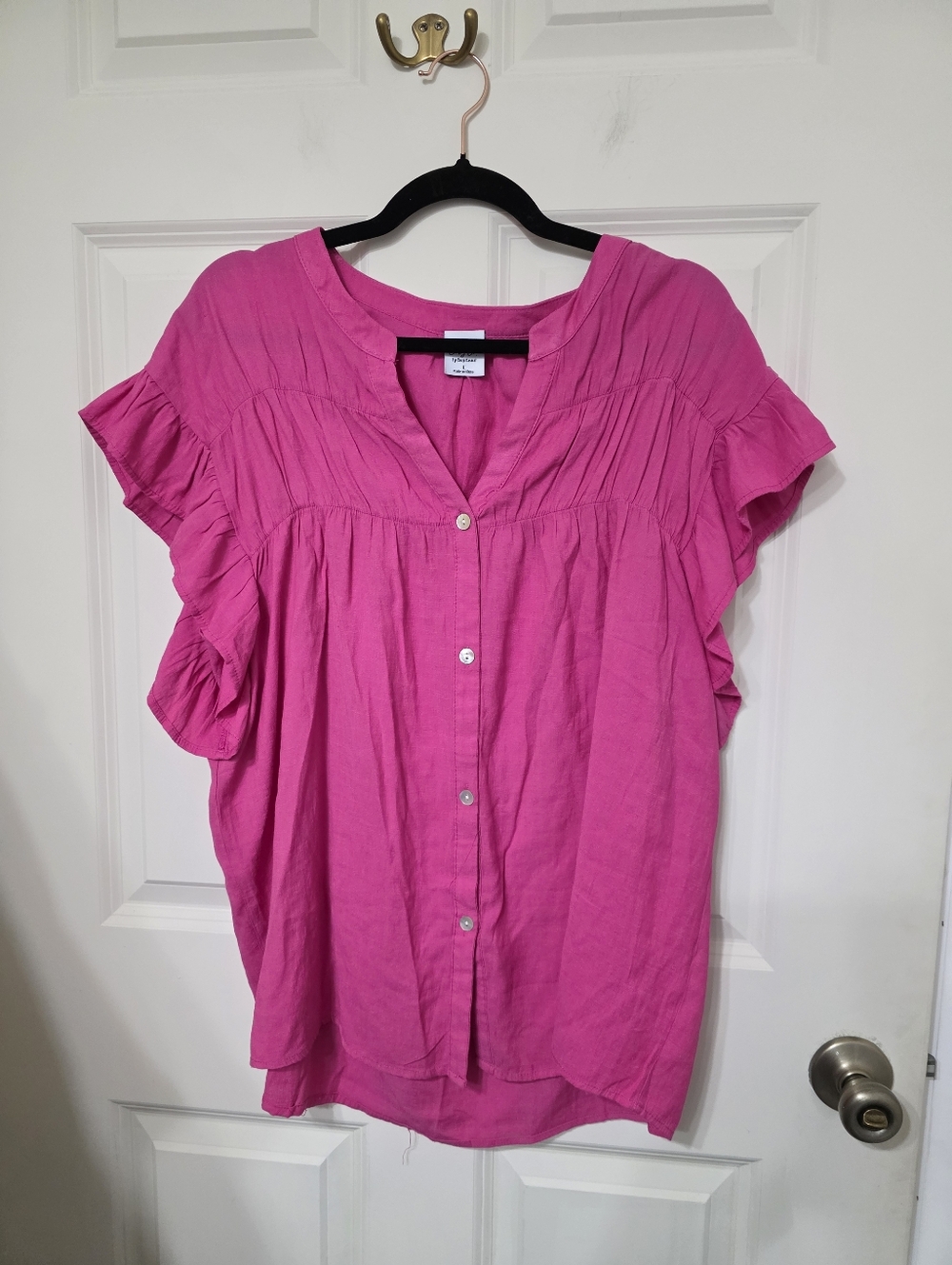 (2 FOR $20) Cozy Co - Button-Front Flutter Sleeve Blouse in Fuchsia